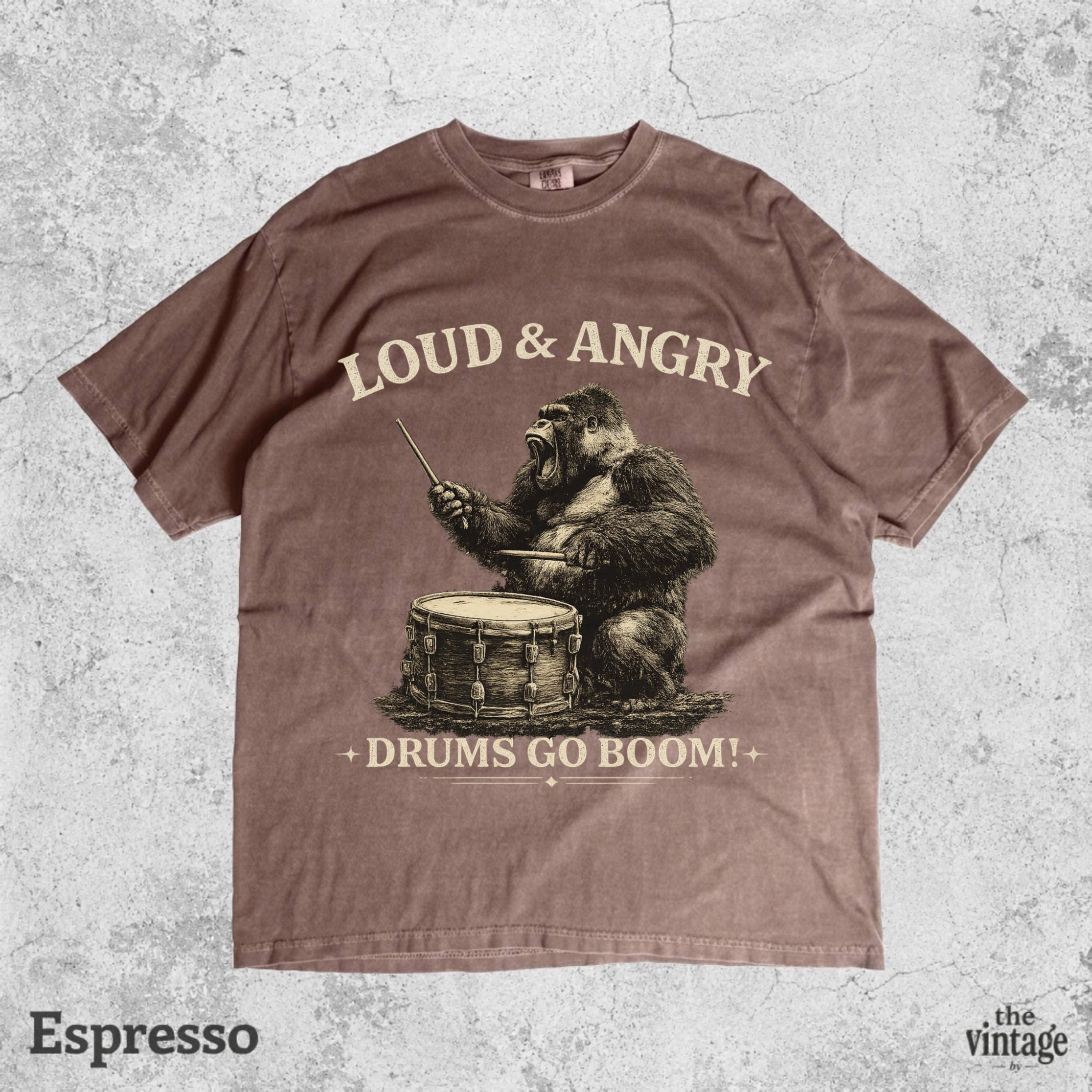 Vintage Retro Gorilla Drummer Comfort Colors Shirt, Funny Monkey Music Tee, Animal Drummer Graphic T-Shirt, Music Lover Gift, Retro Jungle