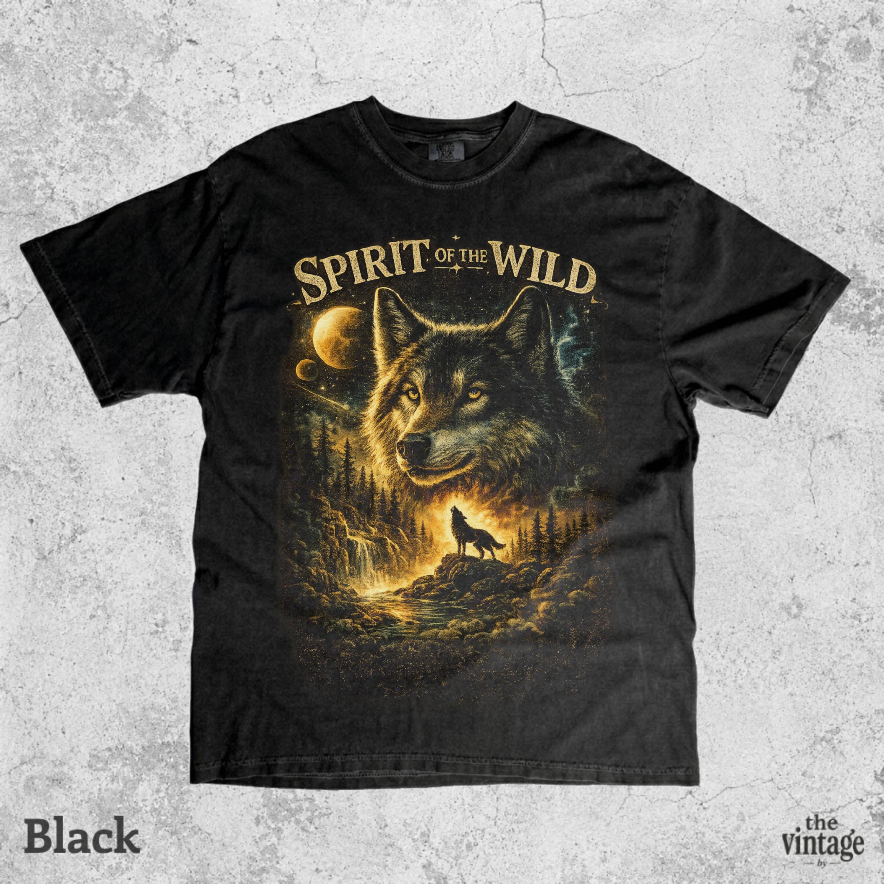 Vintage Retro Wolf Comfort Colors Shirt, Nature Wolf Graphic Tee, Mystic Forest Wolf T-Shirt, Moonlight Wolf Art Shirt, Wildlife Lover Gift,