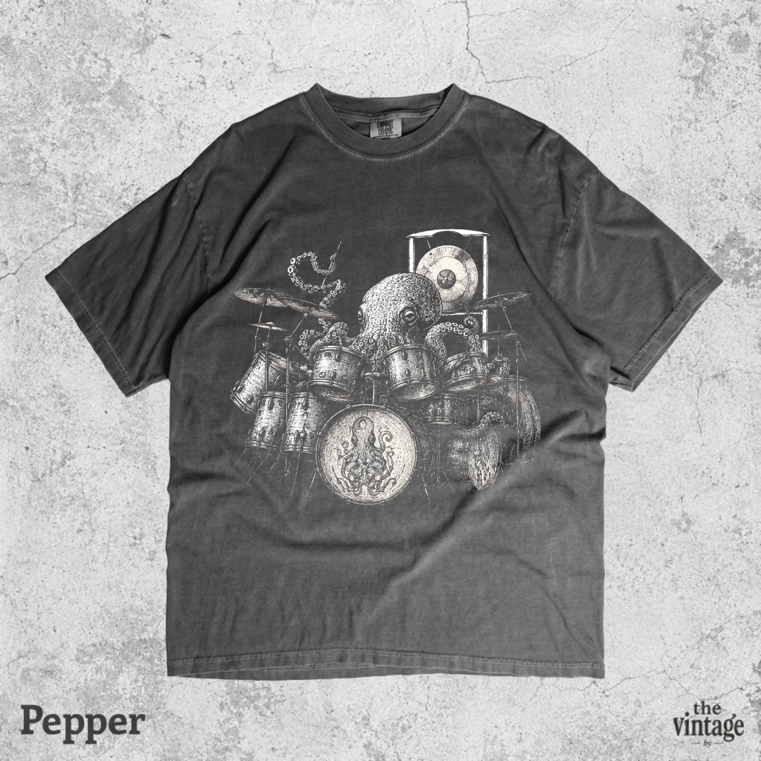 Vintage Retro Comfort Colors Octopus Playing Drums Shirt, Funny Drummer Gift Tee, Music Lover Graphic T-Shirt