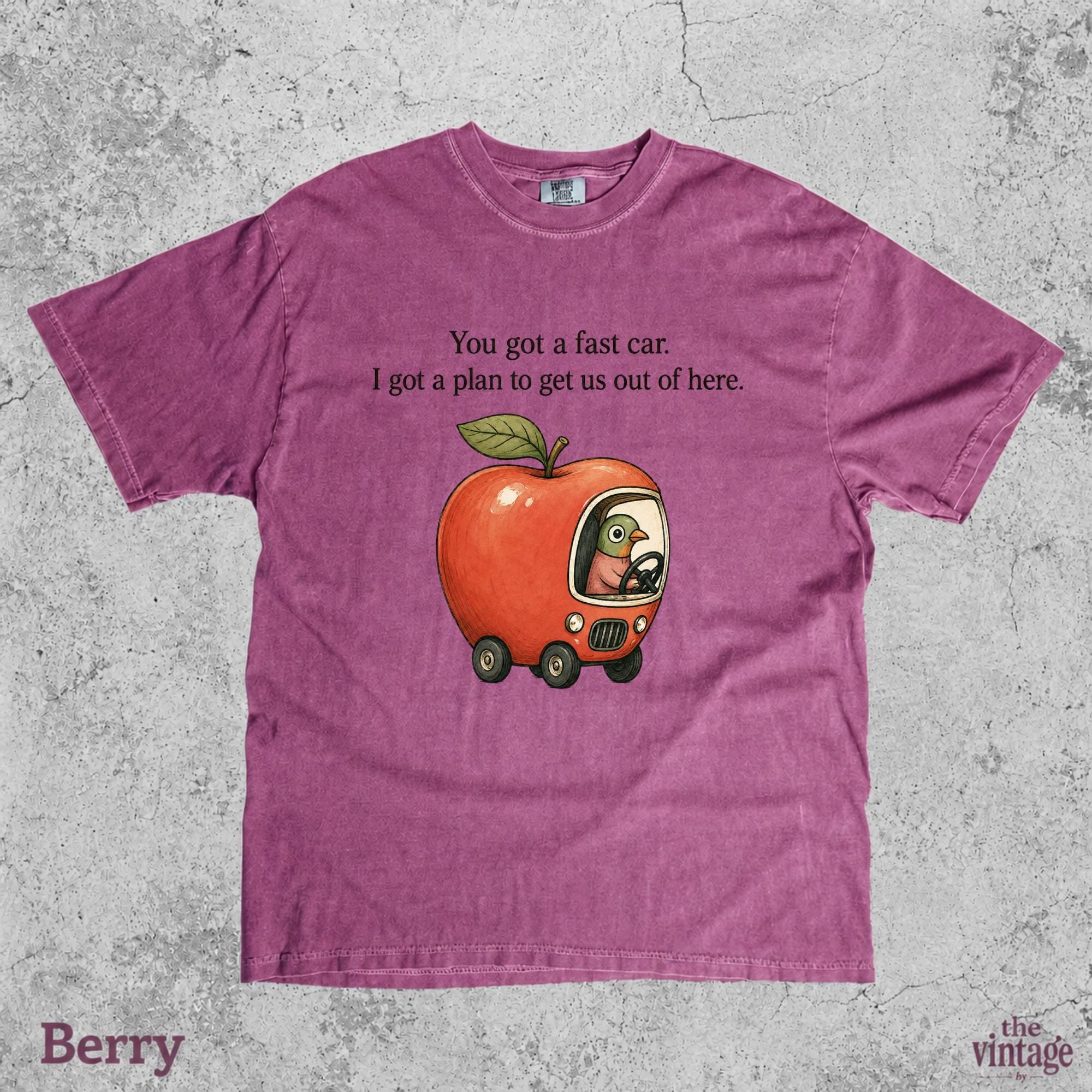 Vintage Retro Comfort Colors Fast Car Shirt, Funny Apple Car Graphic Tee, Tracy Chapman Inspired Shirt, Whimsical Aesthetic Gift