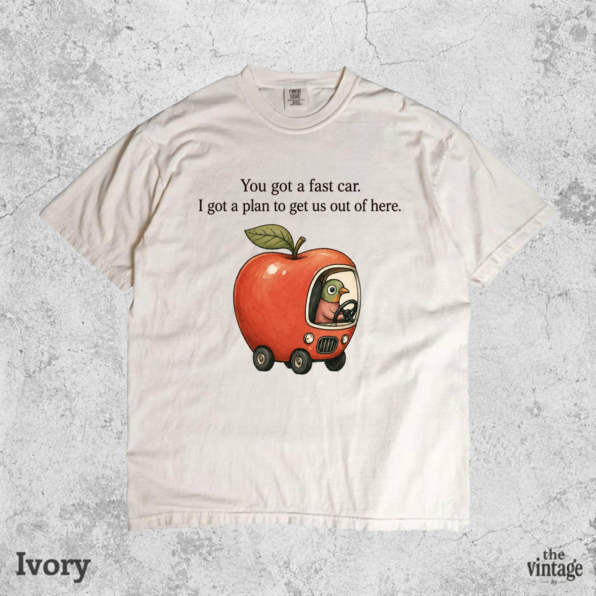 Vintage Retro Comfort Colors Fast Car Shirt, Funny Apple Car Graphic Tee, Tracy Chapman Inspired Shirt, Whimsical Aesthetic Gift