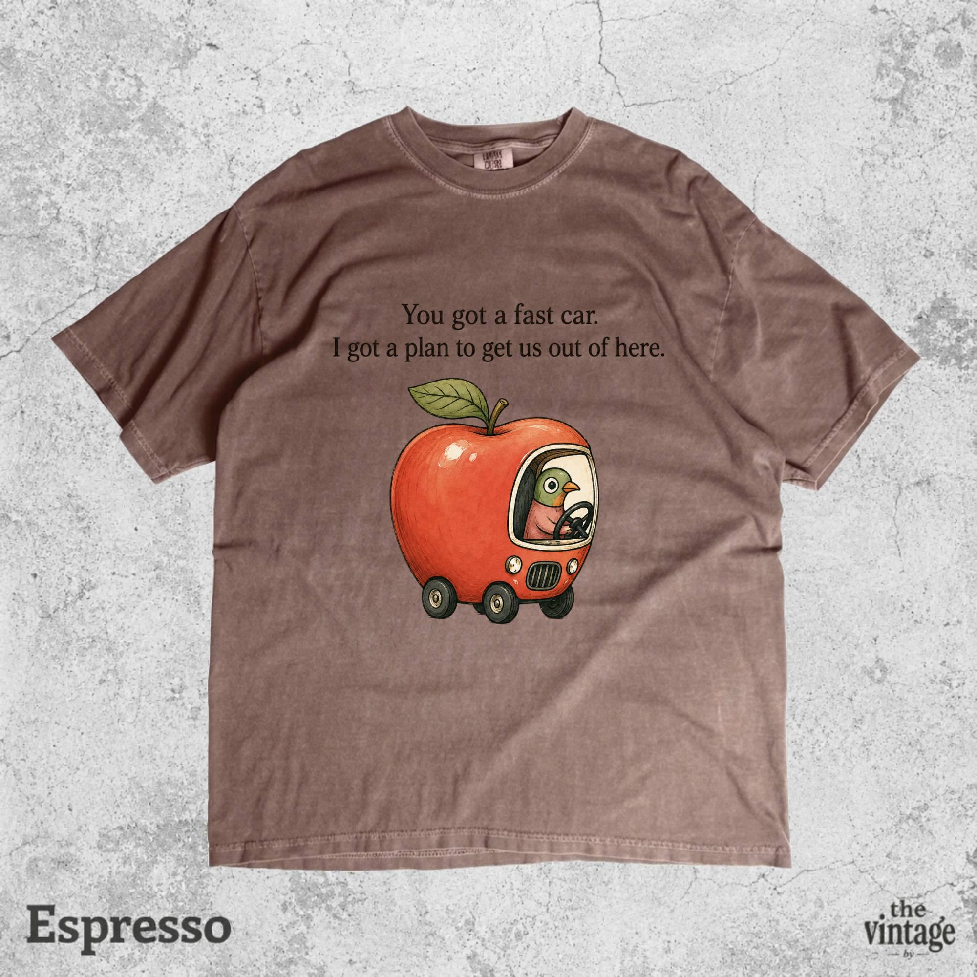 Vintage Retro Comfort Colors Fast Car Shirt, Funny Apple Car Graphic Tee, Tracy Chapman Inspired Shirt, Whimsical Aesthetic Gift