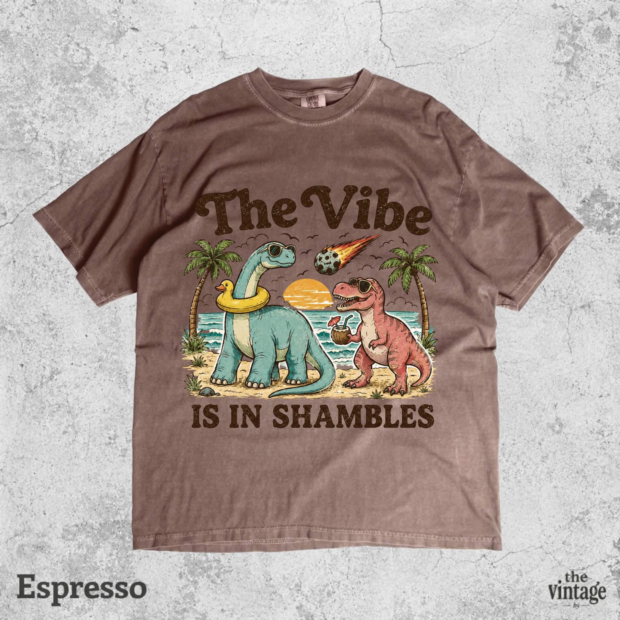 Vintage Retro Comfort Colors Dinosaur Shirt, The Vibe Is In Shambles Tee, Funny Mental Health Shirt, Cute Dino Graphic Tee