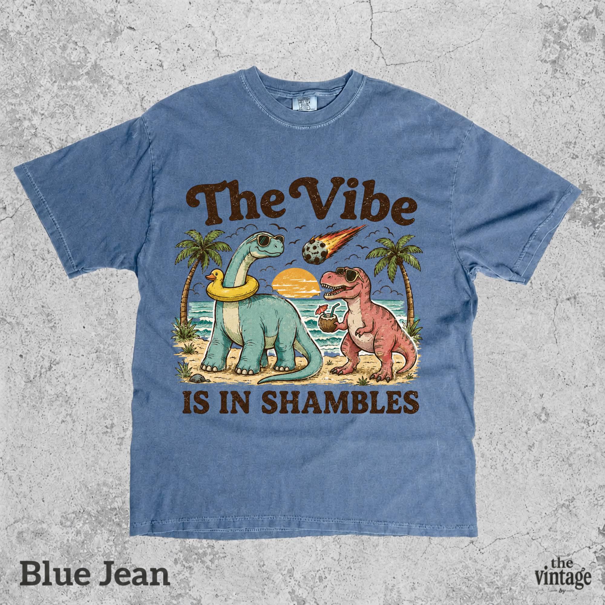 Vintage Retro Comfort Colors Dinosaur Shirt, The Vibe Is In Shambles Tee, Funny Mental Health Shirt, Cute Dino Graphic Tee
